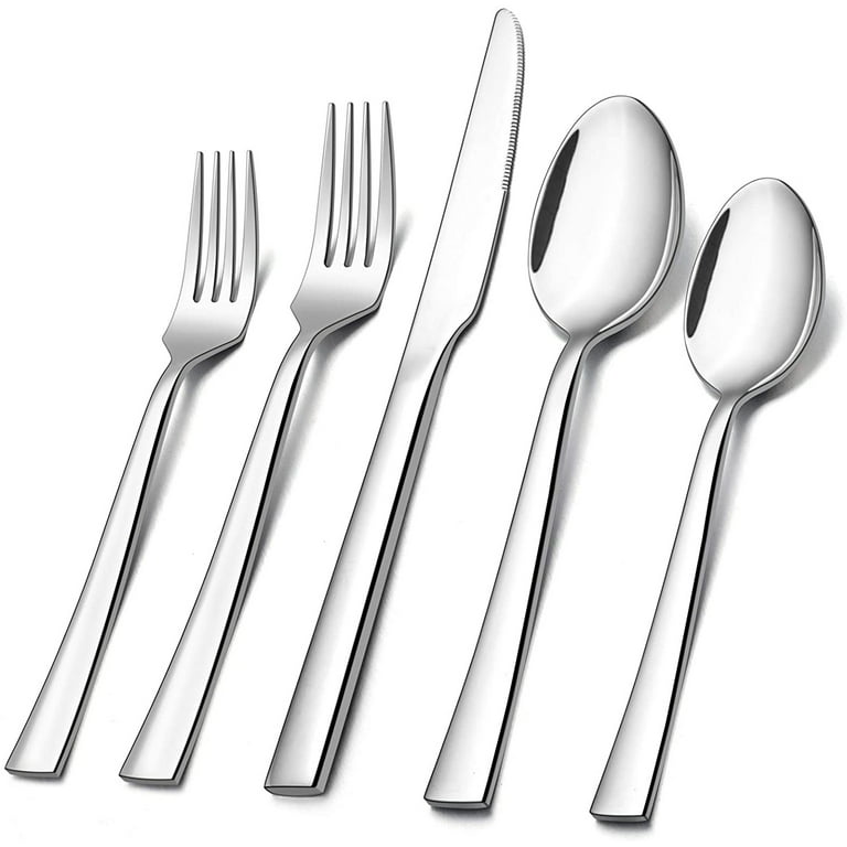 VeSteel 40-Piece Matte Black Silverware Set, Stainless Steel Flatware Set  Service for 8, Metal Cutlery Eating Utensils Tableware Includes  Forks/Spoons/Knives, Square Edge & Dishwasher Safe 