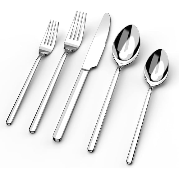 40 Piece Stainless Steel Flatware Set – 18/10 Mirror Polished Silverware Service for 8, Modern Design Cutlery Set, Dishwasher Safe for Home, Weddings & Restaurants
