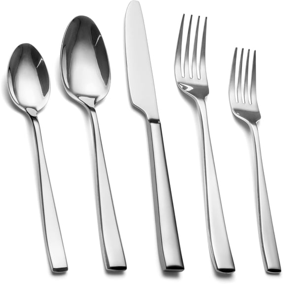 40 Piece Stainless Steel Silverware Set for 8, Mirror Polished Flatware Including Dinner and Salad Forks, Spoons, and Knives