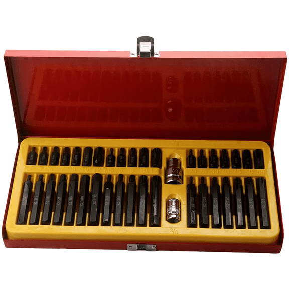 40 Piece Star And Hex Bit Set With 1/2 And 3/8 Adapters, Forged Steel For Torx Screwdriver Bits For Automotive Repair, Heavy Duty Hand Tool Kit In Storage Case