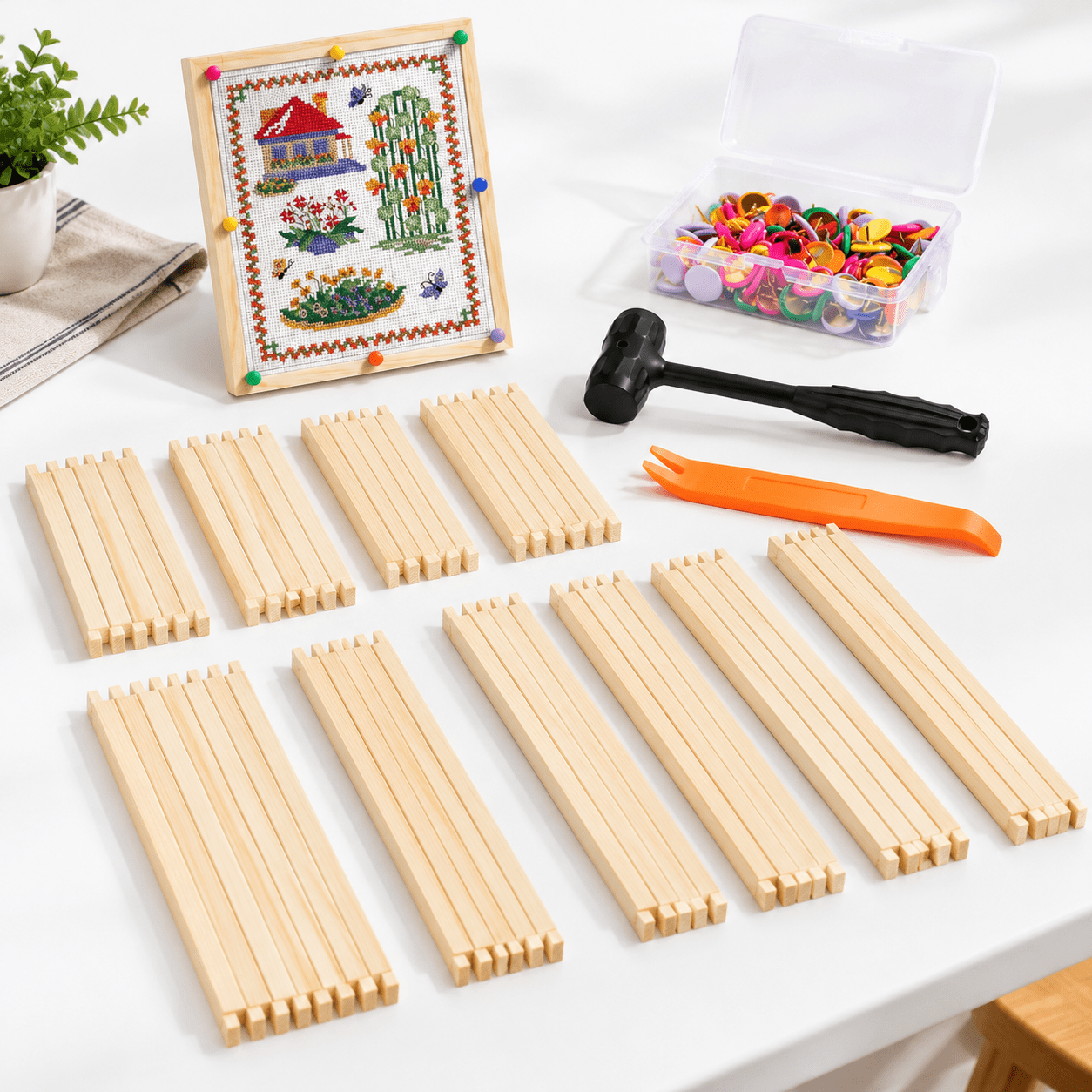 Stretch Bar Machine 40-Piece Stretcher Bars Kit For Fabric Stretching, 10 Sizes With Tools ...