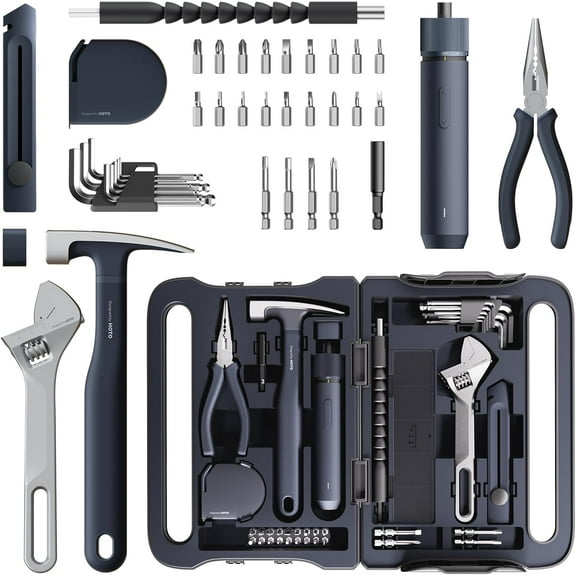 40-Piece Tool Kit, Household Essentials Set w/Smart Electric Screwdriver (LED, 3 Torque) + 14 Tools & 26 Accessories | Pro-Grade Compact Organizer for Home, Dorm Repairs, DIY