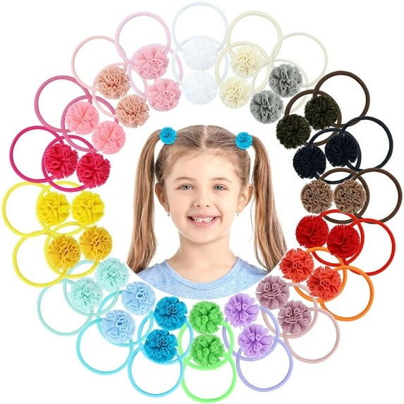 40 Pieces/20 Pairs Cute 2.5cm/1" Pompom Hair Ties Scrunchies Elastics Rubber Bands Pigtail Ponytail Holders for Baby Girls Infants Toddlers Kids Teens Thin Hair