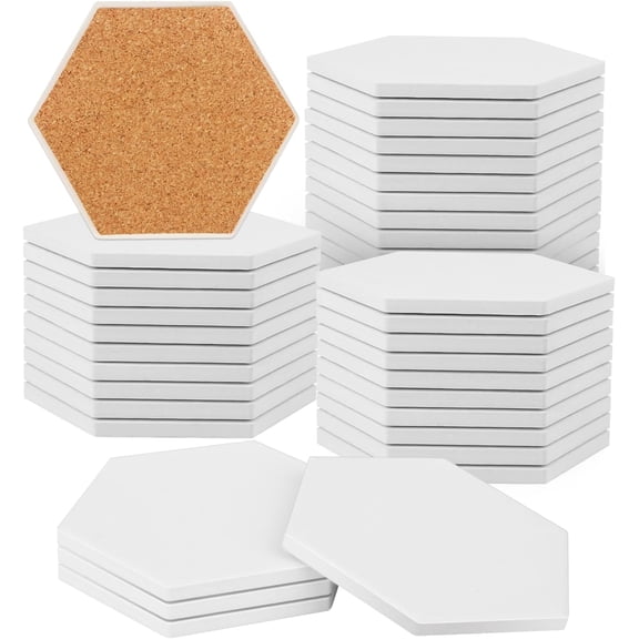 40 Pieces 4 Inch Blank Ceramic Coasters, Unglazed Ceramic Tiles Coasters, Ceramic Tiles with Cork Backing Pads for Painting, DIY Crafts, Mosaics, Square