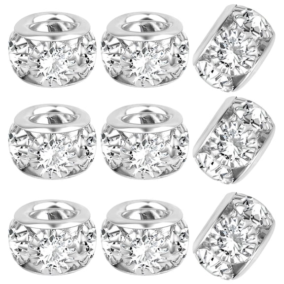 40 Pieces 8mm Large Hole Rhinestone Beads Crystal Rondelle Spacer Beads Loose Charm Beads for European Bracelet DIY Jewelry Making, Silver
