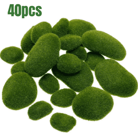 40 Pieces Artificial Moss Rocks Decorative Faux Green Moss Covered Stones (4 Size)
