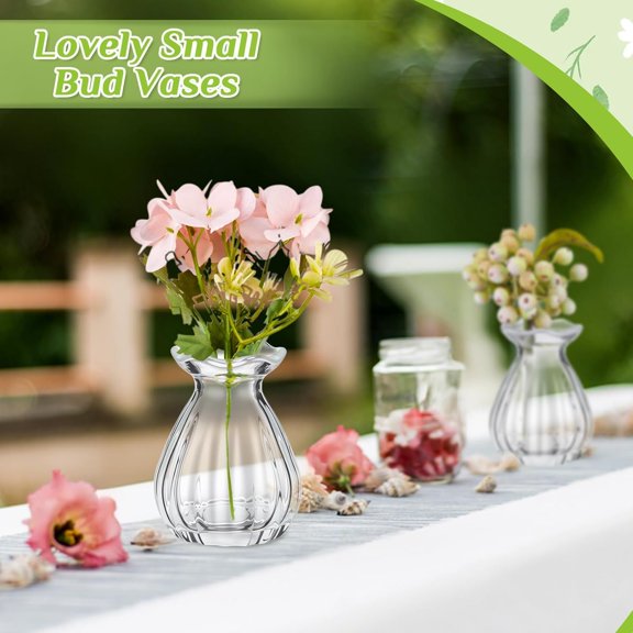 40 Pieces Clear Glass Bud Vases for Centerpieces Bulk Mini Flower Bouquets Small Cute Crystal Ribbed Glass in Bulk for Wedding Baby Shower Table Party Home Decor