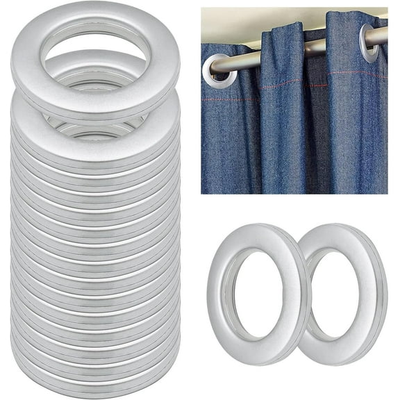 40 Pieces Curtain Eyelet Rings, SPOKKI 42mm Clip-on Curtain Eyelets for Curtain Rod, Silver Plastic Curtain Rings for Window Curtain Shower Cloakroom Door
