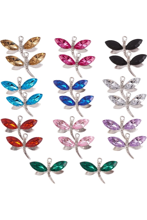 40 Pieces Dragonfly Alloy Charms Rhinestones Dangle Charms Imitation Dragonflies Pendants for Necklaces Bracelets Jewelry Making Crafts Supplies DIY