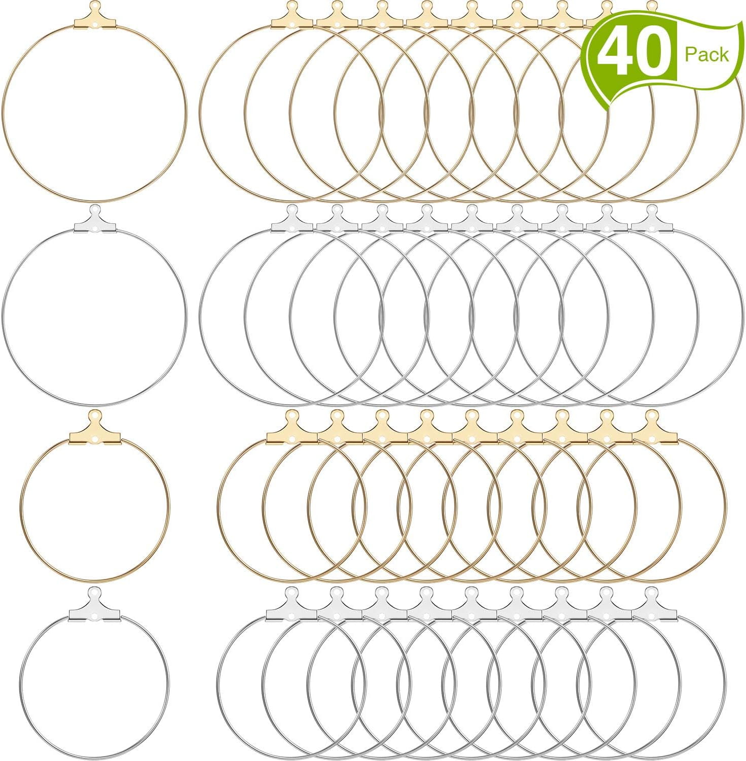 40 Pieces Earring Hoops for Jewelry Making Round Beading Hoop Earring for Earring Finding Making Supplies