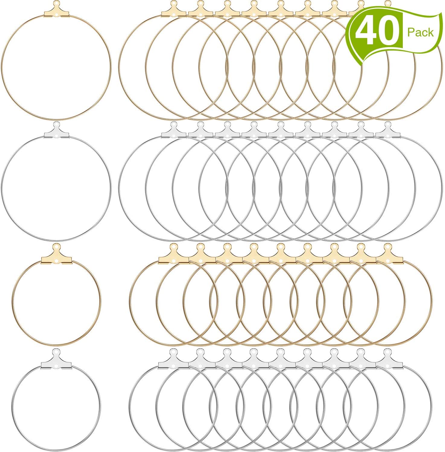 40 Pieces Earring Hoops for Jewelry Making Round Beading Hoop Earring for Earring Finding Making Supplies, Women's, Size: One size, Gold