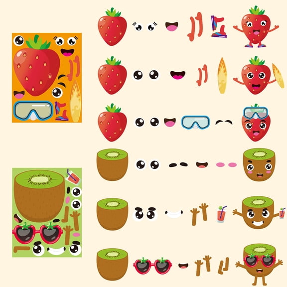Diy Cute Fruit Face Stickers,Colorful Paper Stickers for Decorating Book Covers, Walls, Cell Phones, Tablets, Computers,40 Pieces