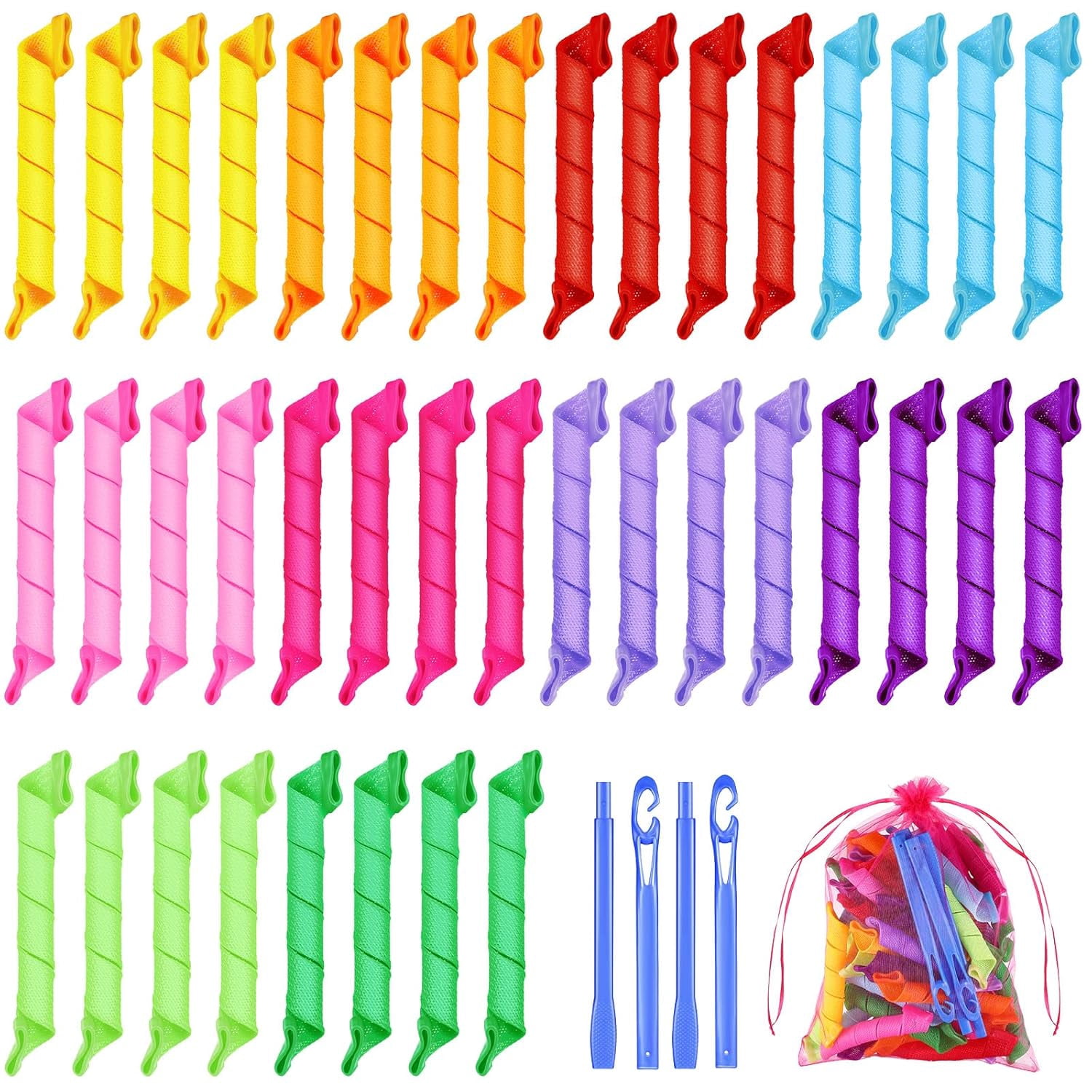 40 Pieces Hair Curlers Kit Heatless Spiral Tools with 2 Styling Hooks ...