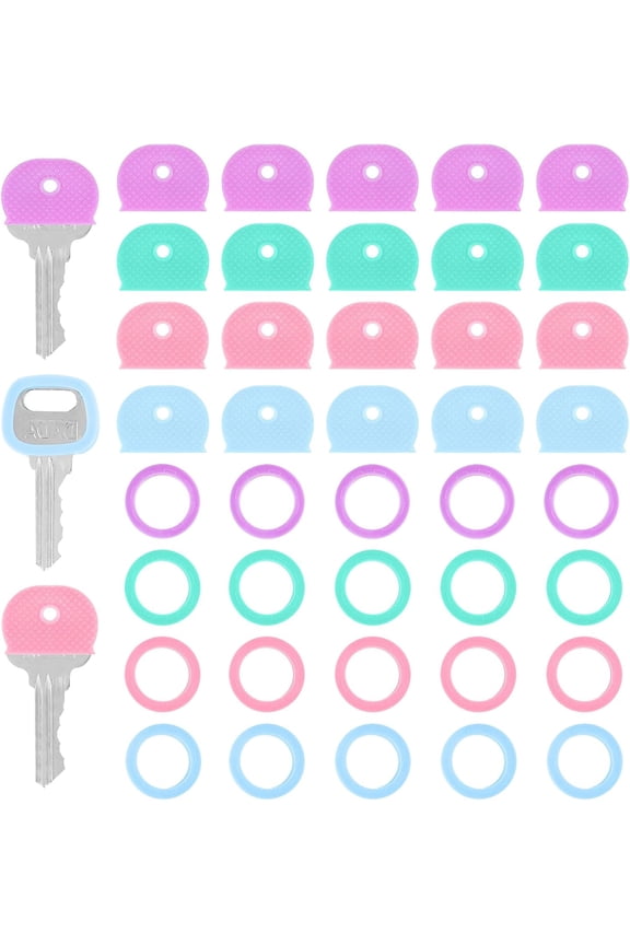 40 Pieces Key Covers Caps, Plastic Key Caps Covers Tags Set Key Identifier Coding Rings Colorful Key Coding Rings Key Toppers Key Head Protectors for Standard Flat Organization House Key