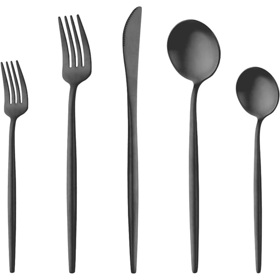 40 Pieces Matte Black Silverware Set, Stainless Steel Black Flatware Set for 8, Satin Finish Spoons and Forks Silverware Set, Black Cutlery Utensils Set, Dishwasher Safe