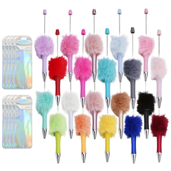20set  Multicolor Plush Beadable Pen 20 Pen Bag Ballpoint Pens 20 Bags Retractable Diamond Bead Pen Plastic DIY Bling Pens Cool Shaft Beaded Pen Black Ink for DIY Making Party Office