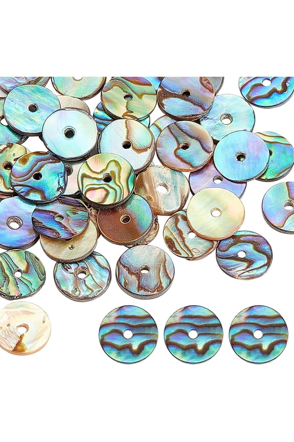 40 Pieces Natural Abalone Shell Beads 10mm Flat Round Coin Beads Shell Charm for Jewelry Making and DIY Craft Decoration Hole: 1mm Colorful DIY