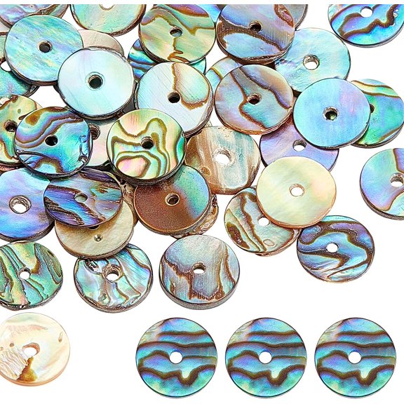 40 Pieces Natural Abalone Shell Beads 10mm Flat Round Coin Beads Shell Charm for Jewelry Making and DIY Craft Decoration Hole: 1mm