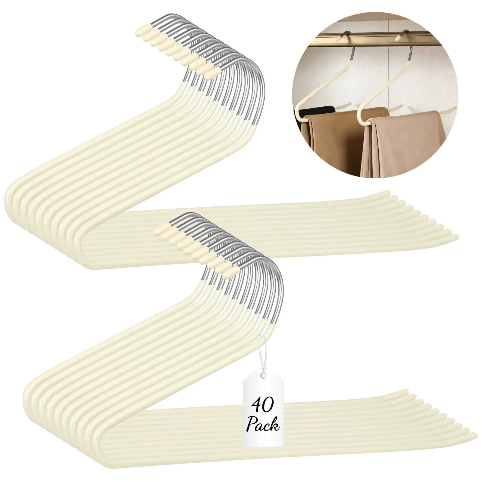 40 Pack Open-Ended Pants Hangers, 13.8 in Smooth Plastic Coated Non-Slip Open-Ended Hangers, White Space Saving Metal Heavy Duty Pants Organizer for Jeans, Trouser, Leggings, Slacks, Scarf