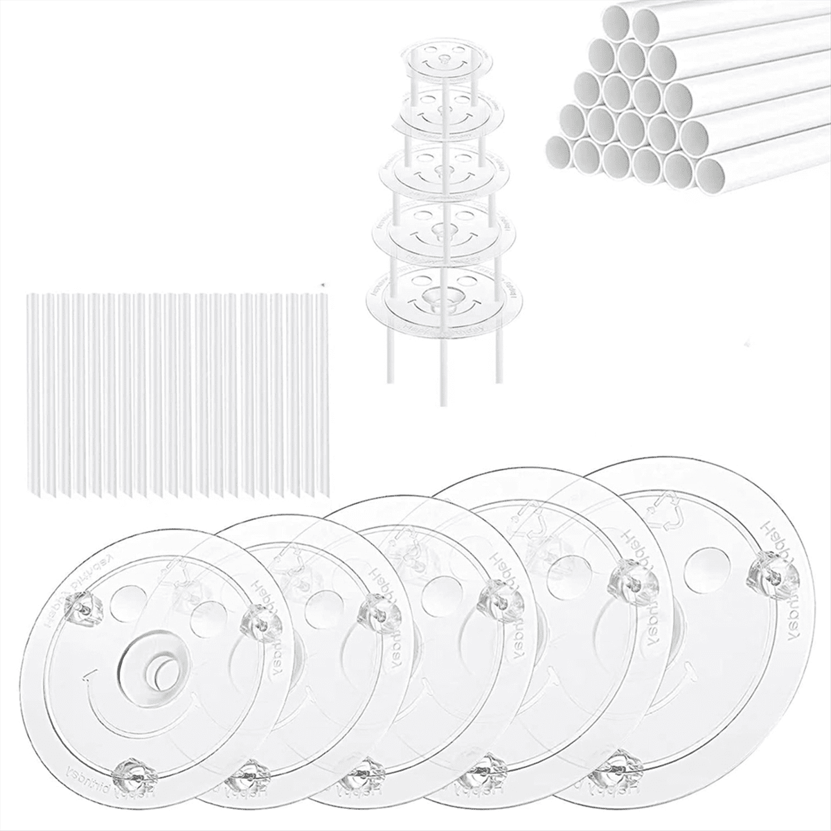 40 Pieces Plastic Cake Dowel Rods Set, Support Rods for 4, 6, 8, 10,12 Inch Cakes & 15 Clear