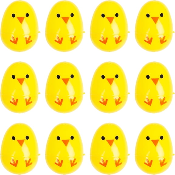 40 Pieces Plastic Printed Easter Eggs 2.4 Inch Tall Fillable Yellow Chicks for Easter Tree Party Favors Hunt Basket Stuffers