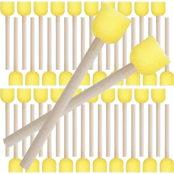 40 Pieces Round Paint Foam Sponge Brush Set,Sponge Paint Brush Paint Tools for Kids,Wooden Handle Foam Brushes,Stencil Sponge Foam Paint Brush for Kids DIY Painting Arts and Crafts,Yellow