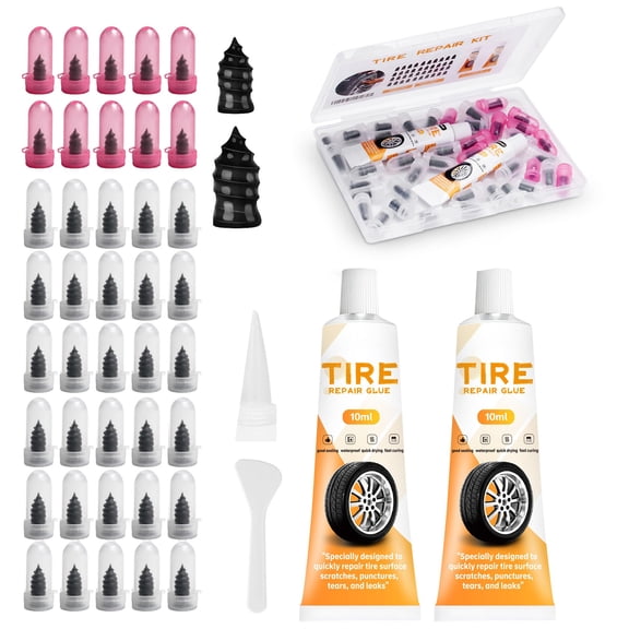 40 Pieces Screw-In Tire Repair Rubber Nails Set, Includes 2 Tubes Black Tire Sealant Glue, 2026 New Self-Service Tire Repair Screws Kit, Quick Puncture Fix for Car, Motorcycle, Truck and Tractor