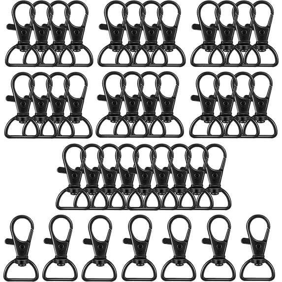40 Pieces Swivel Clasps Lanyard Snap Hooks with D Rings, Metal Keychain Clip Hook Lobster Claw Clasp for Purse Hardware Sewing Jewelry DIY Craft Project (Black, 25 mm)