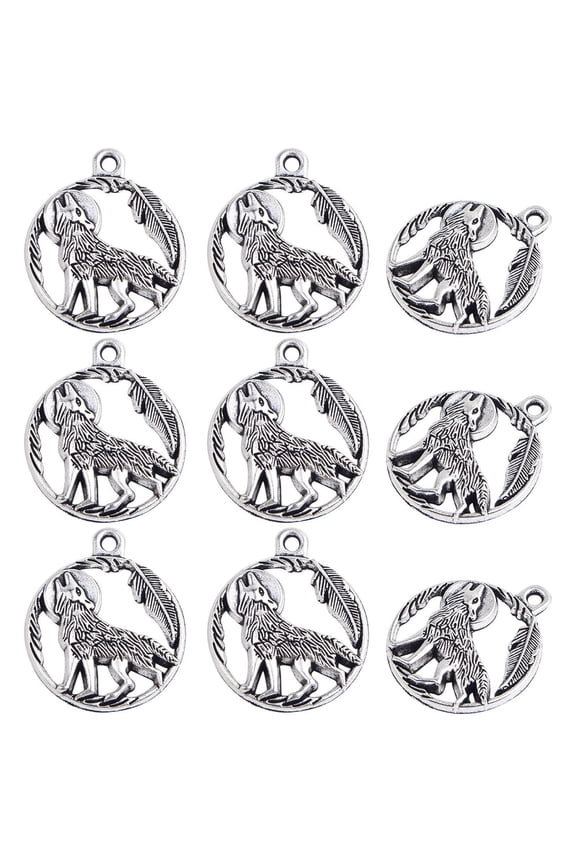 40 Pieces  Wolf Charms Pendants Vintage Alloy Wolf Animal Dangle Pendants Craft Supplies for DIY Necklace Bracelet Keychains Jewelry Making, Antique Silver,25 x 21 mm
