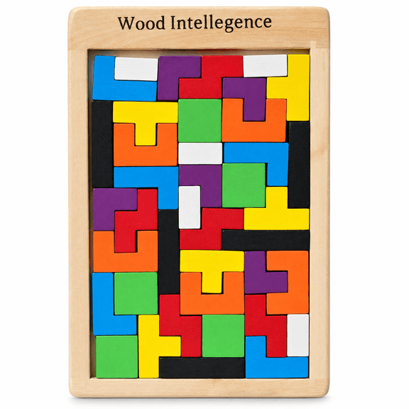 Stack Block Pattern Wooden Tetris Puzzles for Kids and Brain Teasers with Colorful Blocks