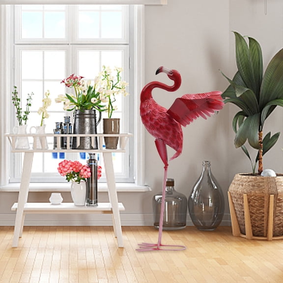 40" Pink Flamingo Bird Iron Ornament Outdoor Garden Stake Sculpture Yard Lawn Art Statue