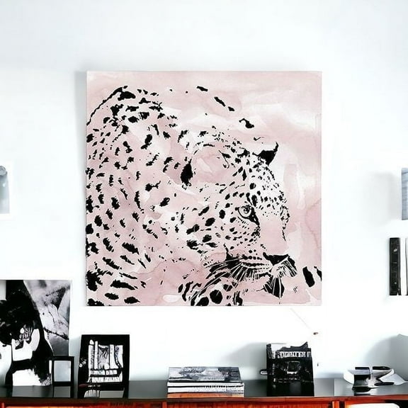 40" Pink Laying Leopard Canvas Wall Art