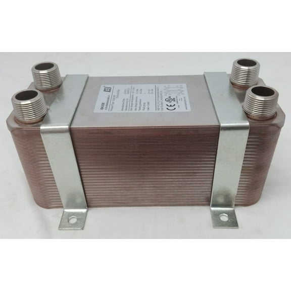 40 Plate Water to Water Brazed Plate Heat Exchanger 1" MPT Ports w/ Brackets