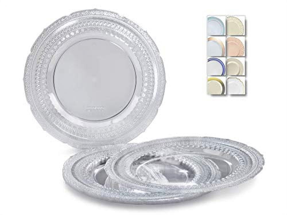40 Plates Pack, Heavyweight Disposable Wedding Party Plates (11'' Dinner Plate, Chateau in Clear