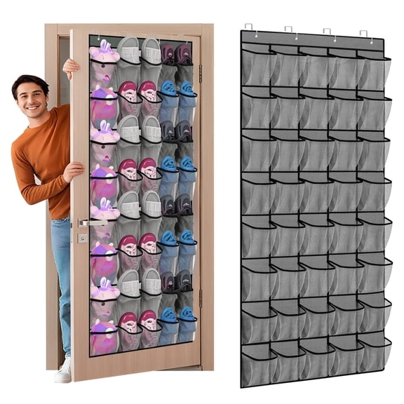 40-Pocket Over the Door Shoe Organizer - Large Mesh Pocket Hanging Shoe Organizer,Behind the Door Shoes Storage Holder Hanger,Large Capacity Design for Dorm Room College,Store 20 Pairs(Grey)