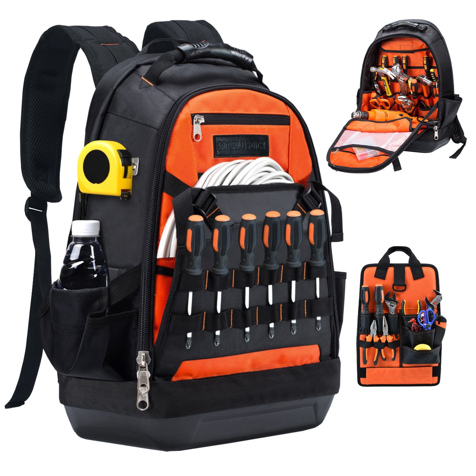 40-Pocket Heavy Duty Tool Backpack, Large Tool Bag for Men Women, HVAC Tool Bag Organizer, Tool Backpack with Laptop Compartment & Molded Base for Electrician Construction