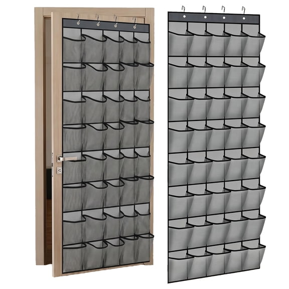 40-Pocket Over the Door Shoe Organizer - Large Breathable Mesh Hanging Rack for Entryway, Closet & Bedroom, Space-Saving Gray Storage Holder
