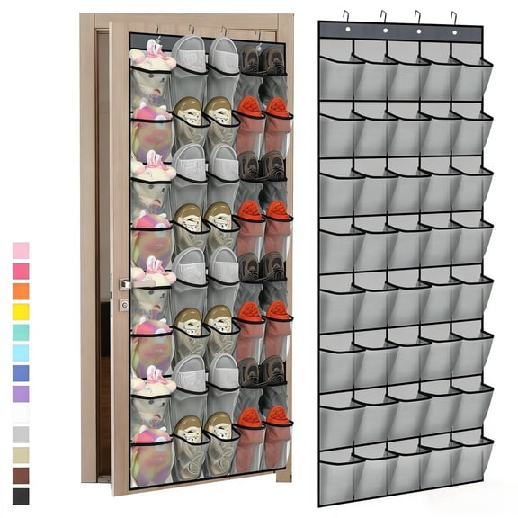 40-Pocket Over the Door Shoe Organizer - Large Breathable Mesh Hanging Rack for Entryway, Closet & Bedroom, Space-Saving Gray Storage Holder