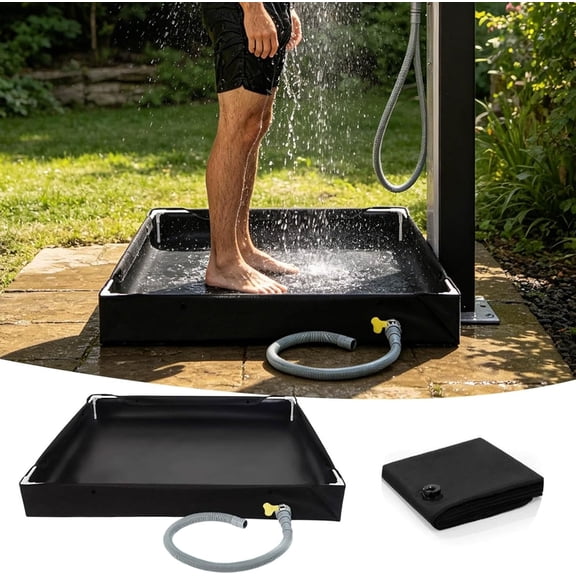 40" Portable Shower Pan, Flexible Base with Detachable Drain Pipe for Camping RV Outdoor Bathing, Compact Washing Mat (k)