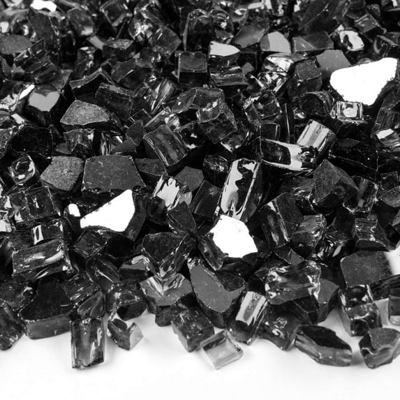 (40 Pounds) 1/2 Inch Premium Black Reflective Bulk Fire Glass, Tempered For Fire Pit & Fireplace (Black)