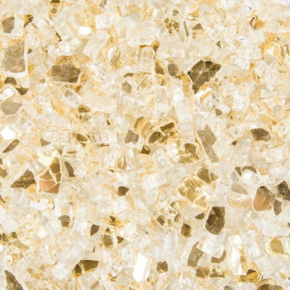 (40 Pounds) Premium Gold Reflective Bulk Fire Glass, Tempered For Fire Pit & Fireplace (Gold)