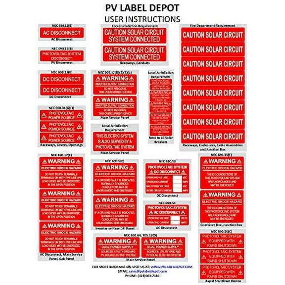 40 Premium UV Resistant Solar PV Safety Warning Photovoltaic System Labels With Rapid Shutdown