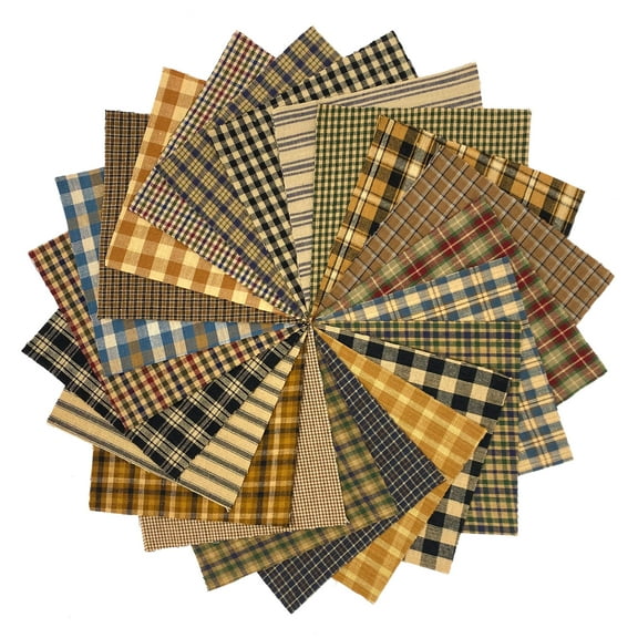 40 Primitive Plaid Homespun 5"x 5" Pre-Cut Quilt Squares Charm Pack by JCS