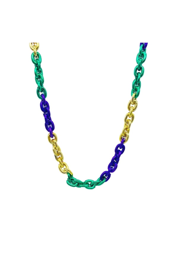 40" Purple, Green and Gold Chain Metallic Mardi Gras Beads (Each)