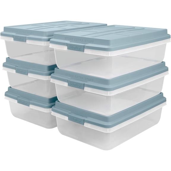 40 Qt Stackable Storage Bins with Lids – 6 Pack Clear Plastic Under Bed Storage Containers, Shoe Organizer Boxes with XL Lid-Locking Latches, Comfort-Grip Handles, Durable Double Rim