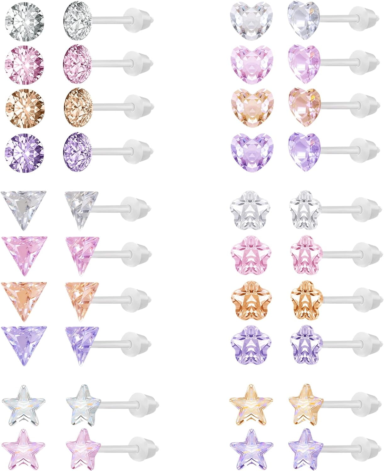 PANJIUO 40 Quality Pcs Colorful Earrings Cubic Zirconia Earrings Studs Hypoallergenic With Plastic Post For Women Multipack[s993]