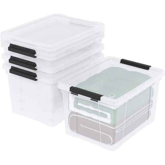 40 Quart Clear Large Plastic Storage Bin, Latching Storage Box with Lids and Wheels, Pack of 4