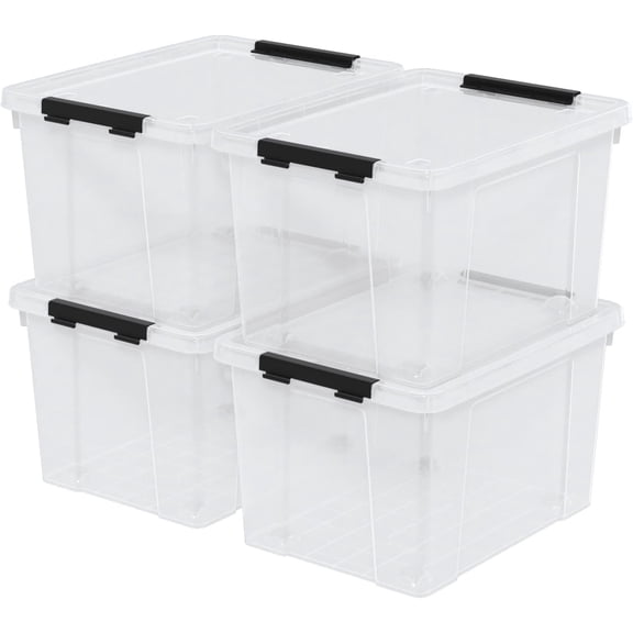 40 Quart Clear Plastic Storage Box with Lid and Wheels, Large Storage Bin, 4 Packs