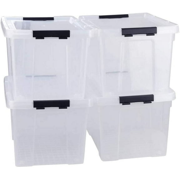 40 Quart Clear Plastic Storage Box with Lid and Wheels, Large Storage Bin, 4 Packs