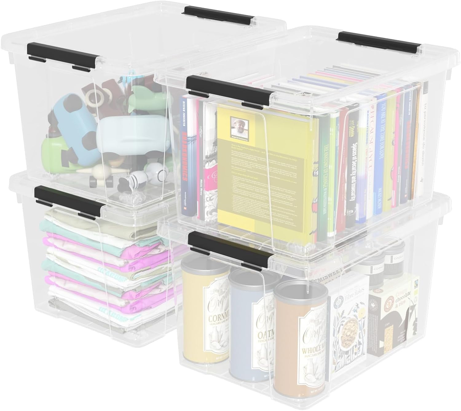 40 Quart Plastic Storage Bin with Wheels, Clear Storage Tote Bin, Pack